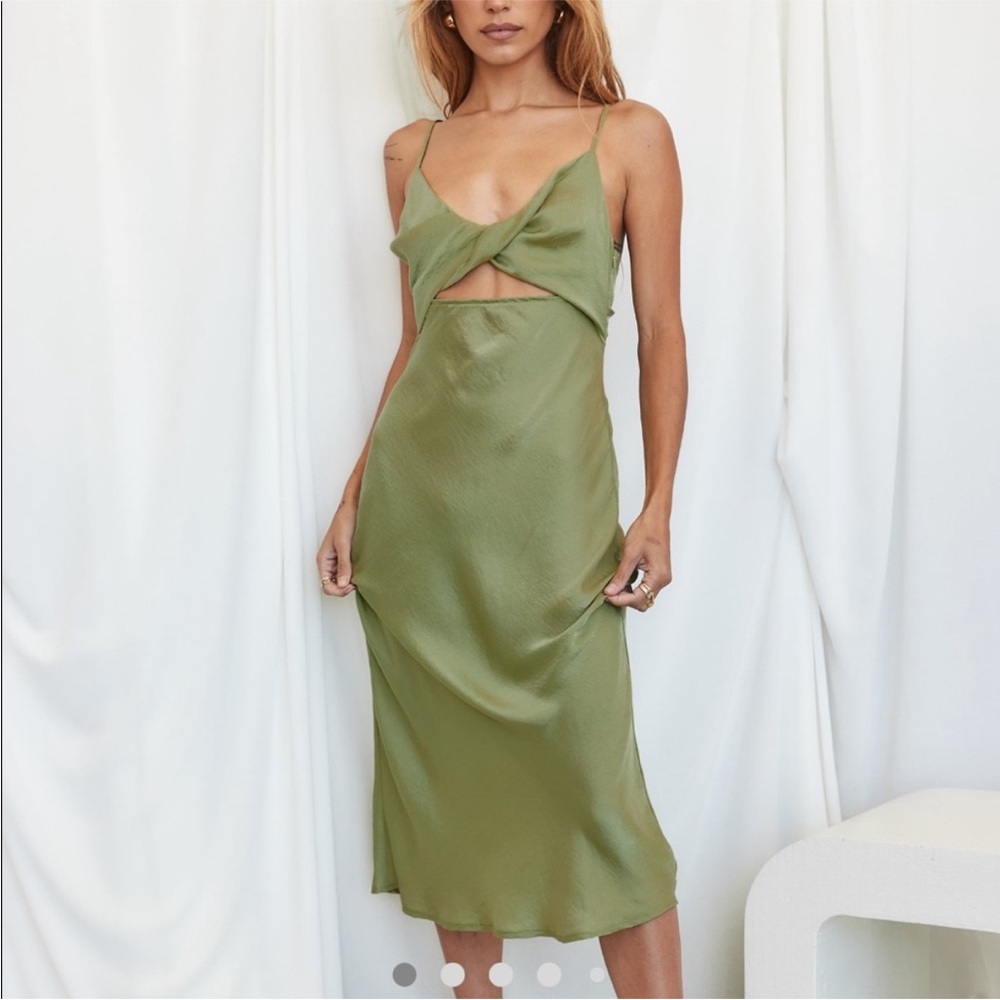 12th Tribe Olive Satin Cut-Out Dress